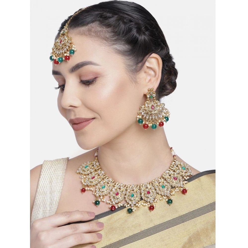 Women's Rose Gold Plated Alloy Necklace &amp; Earings Set (Light Green)