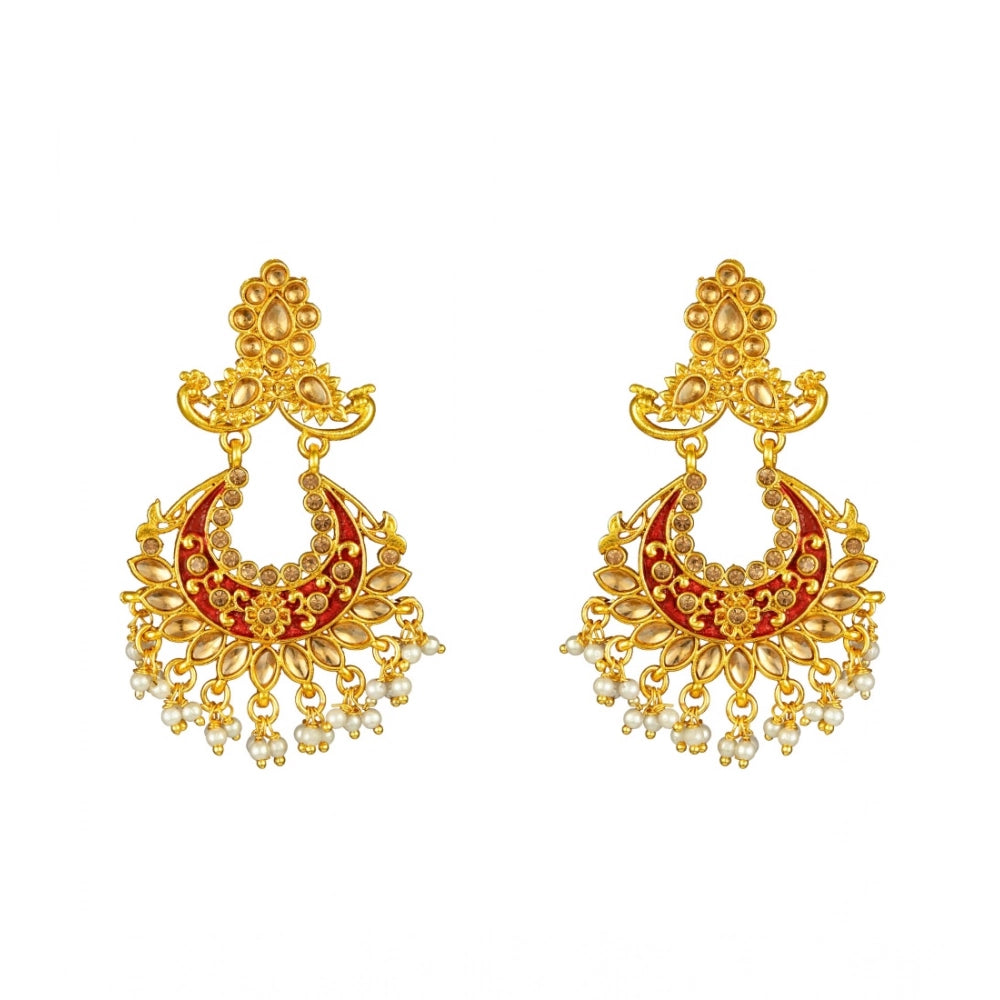 Women's Rose Gold Plated Alloy Kundan Earrings &amp; Mangtikka (Maroon)