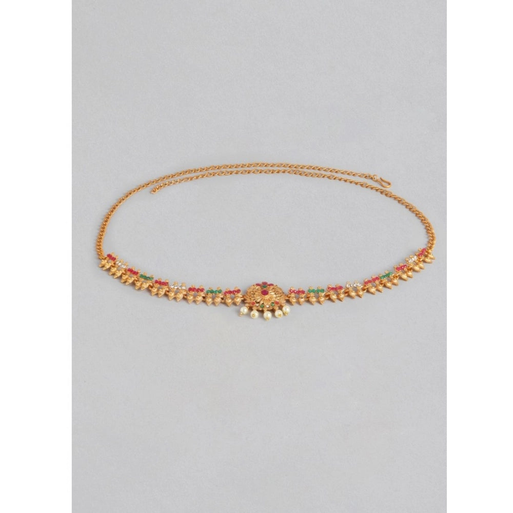 Women's Rose Gold Plated Alloy Hip Belt Kamarband (Red &amp; Green)