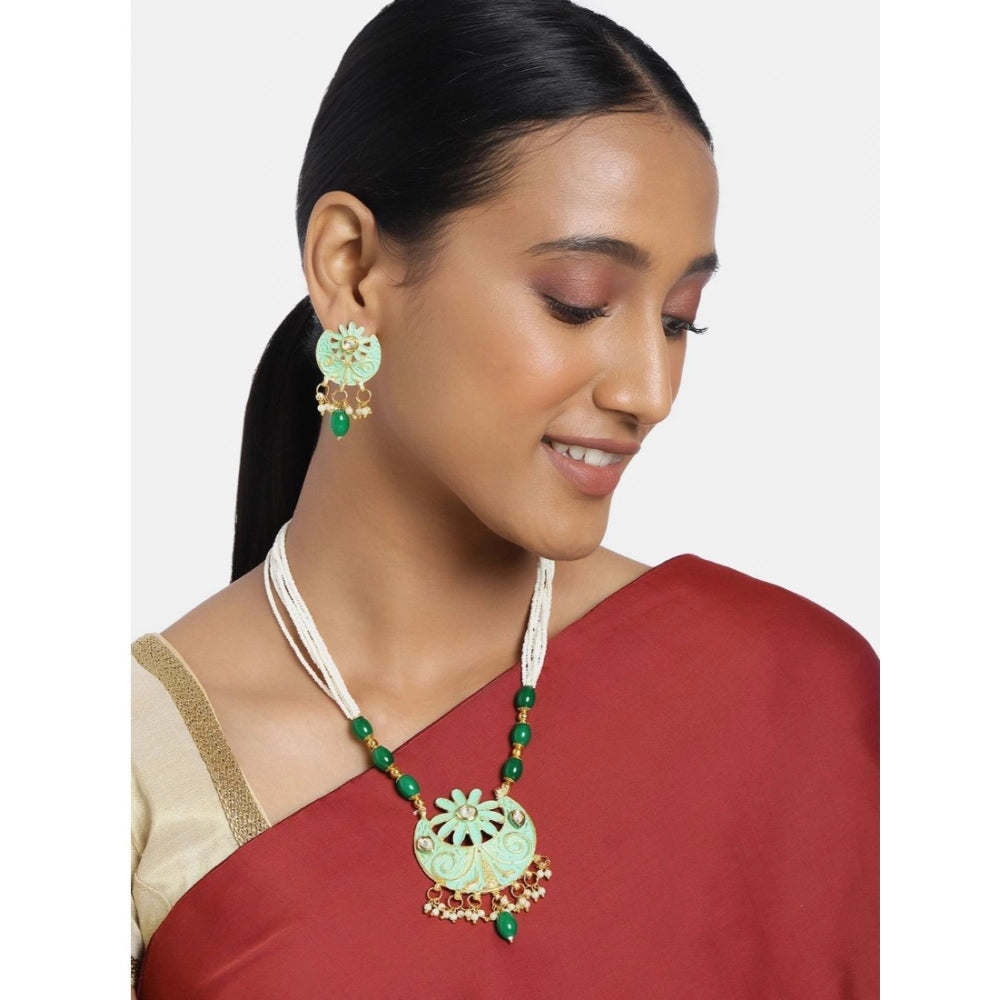 Women's Rose Gold Plated Alloy Necklace &amp; Earings Set (Green)