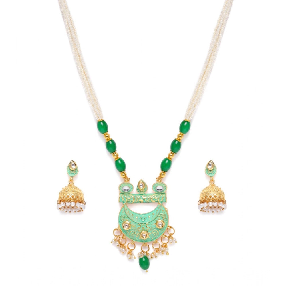 Women's Rose Gold Plated Alloy Necklace &amp; Earings Set (Green)