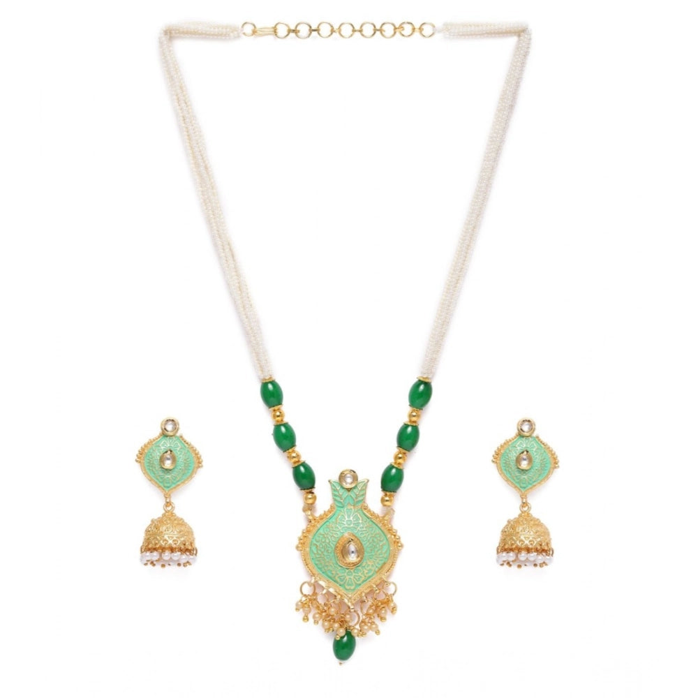 Women's Rose Gold Plated Alloy Necklace &amp; Earings Set (Green)