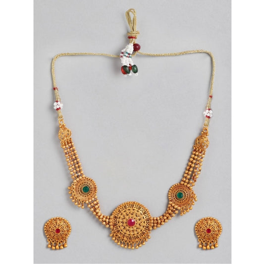 Women's Rose Gold Plated Alloy Necklace &amp; Earings Set (Multicolor)