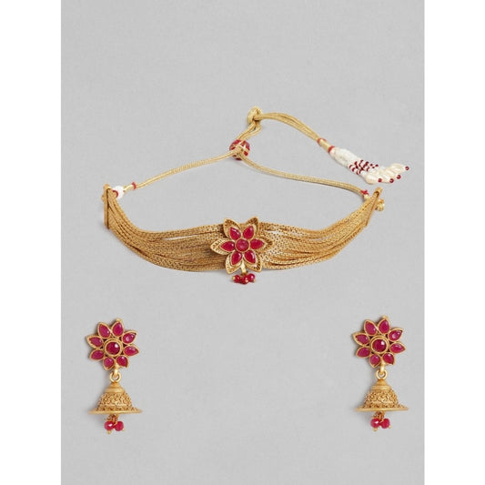 Women's Rose Gold Plated Alloy Necklace &amp; Earings Set (Gold)