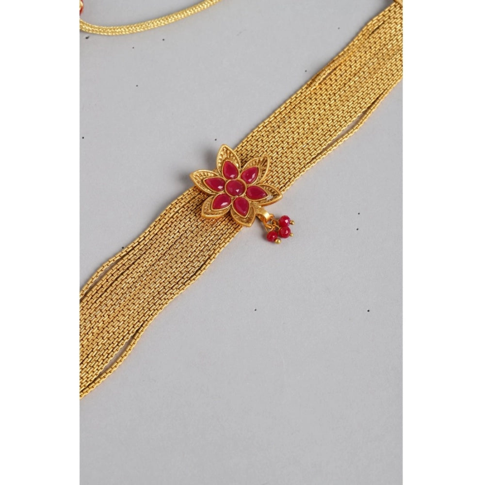 Women's Rose Gold Plated Alloy Necklace &amp; Earings Set (Gold)