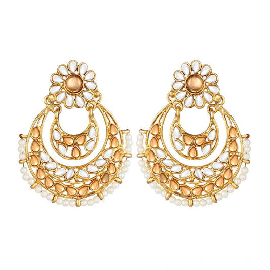 Women's Rose Gold Plated Alloy Kundan Earrings &amp; Mangtikka (White &amp; Gold)