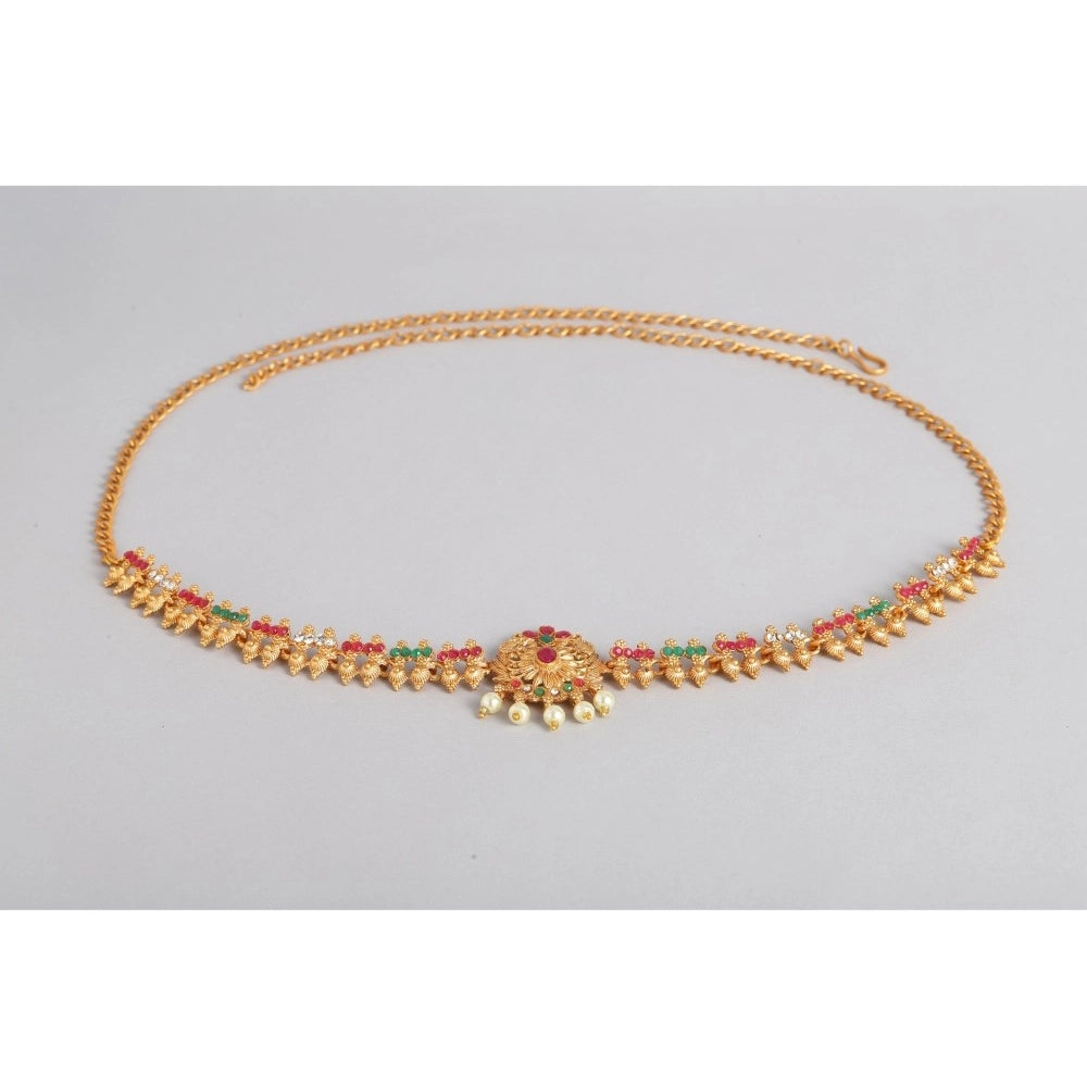 Women's Rose Gold Plated Alloy Hip Belt Kamarband (Red &amp; Green)