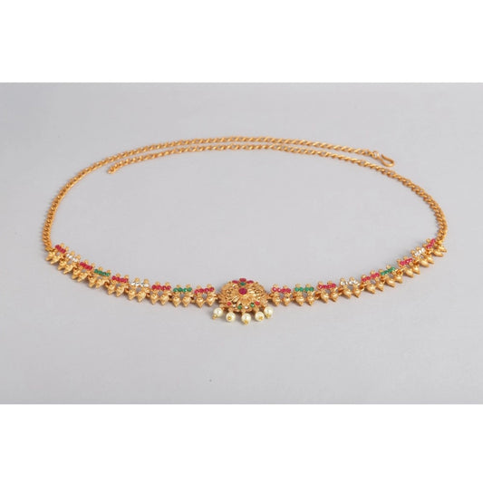 Women's Rose Gold Plated Alloy Hip Belt Kamarband (Red &amp; Green)