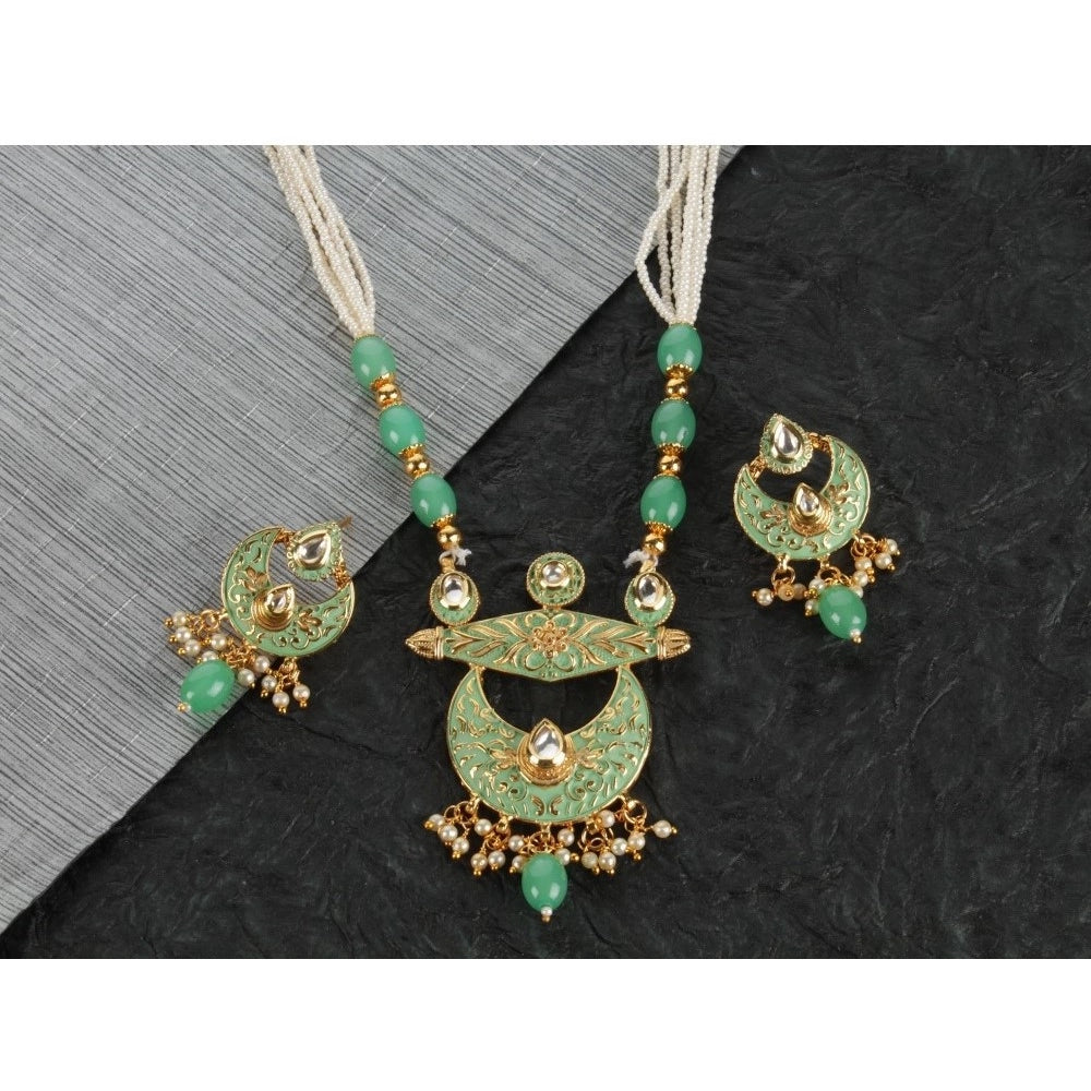 Women's Rose Gold Plated Alloy Necklace &amp; Earings Set (Green)