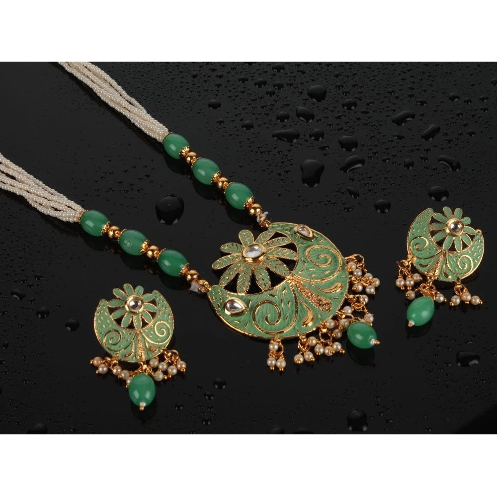 Women's Rose Gold Plated Alloy Necklace &amp; Earings Set (Green)