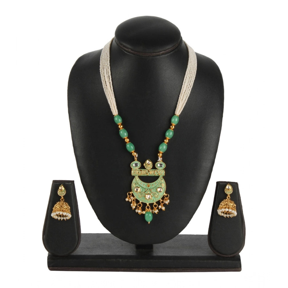 Women's Rose Gold Plated Alloy Necklace &amp; Earings Set (Green)