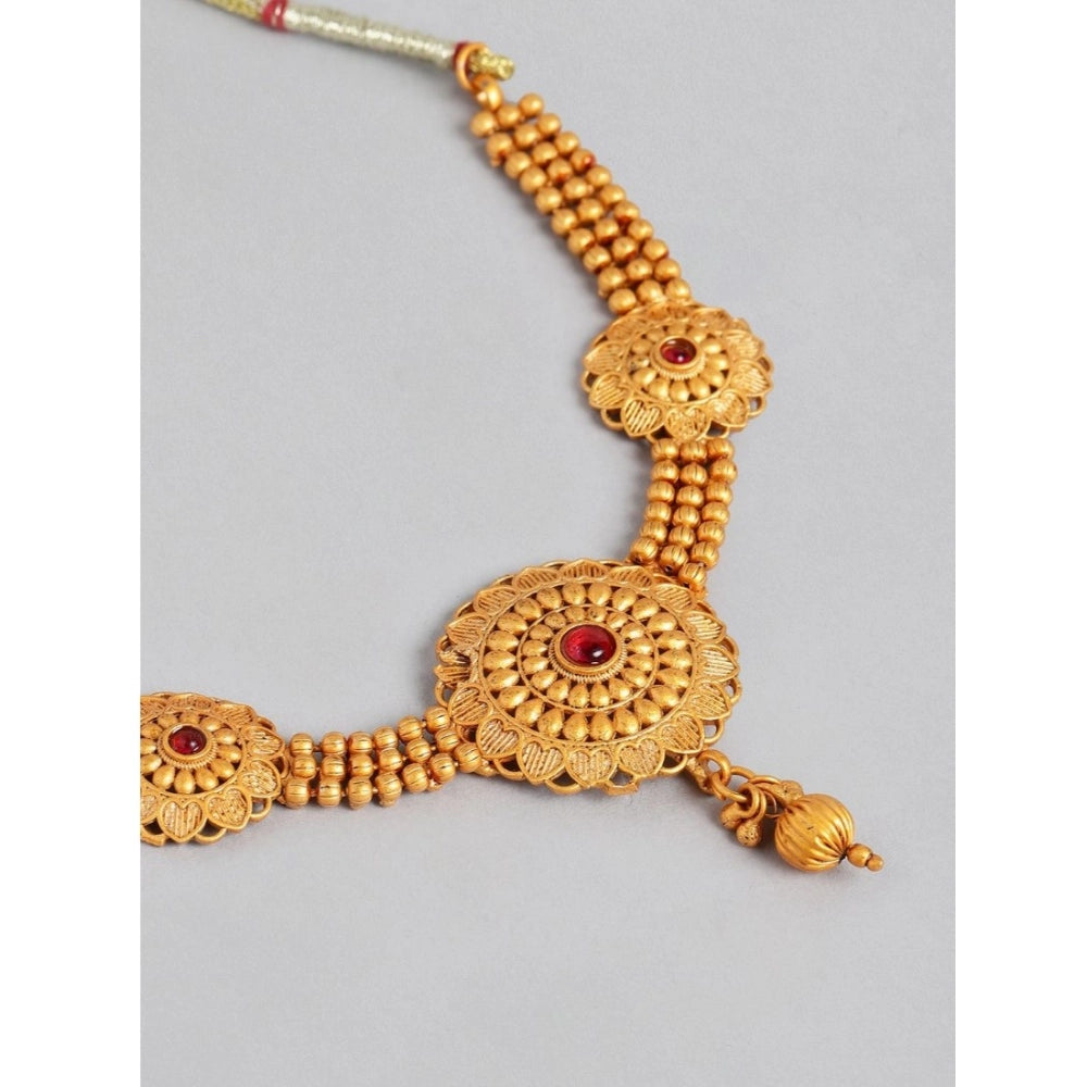 Women's Rose Gold Plated Alloy Necklace &amp; Earings Set (Gold)