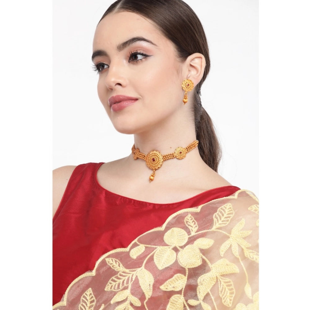 Women's Rose Gold Plated Alloy Necklace &amp; Earings Set (Gold)