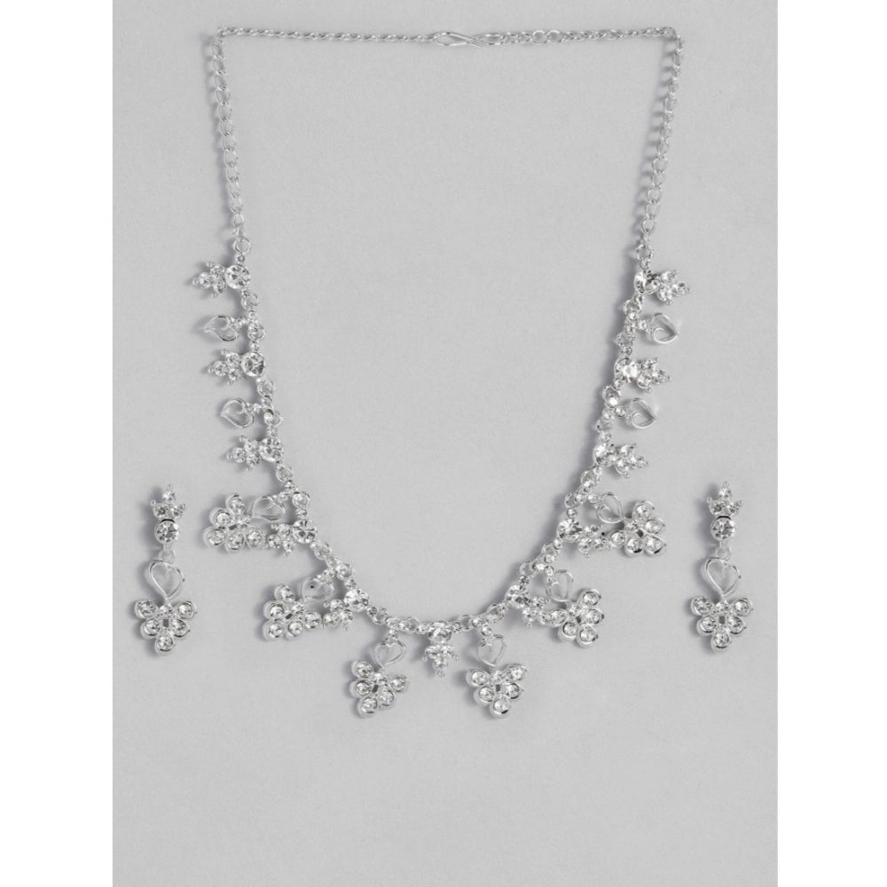 Women's Rose Gold Plated Brass Necklace &amp; Earings Set (Silver)