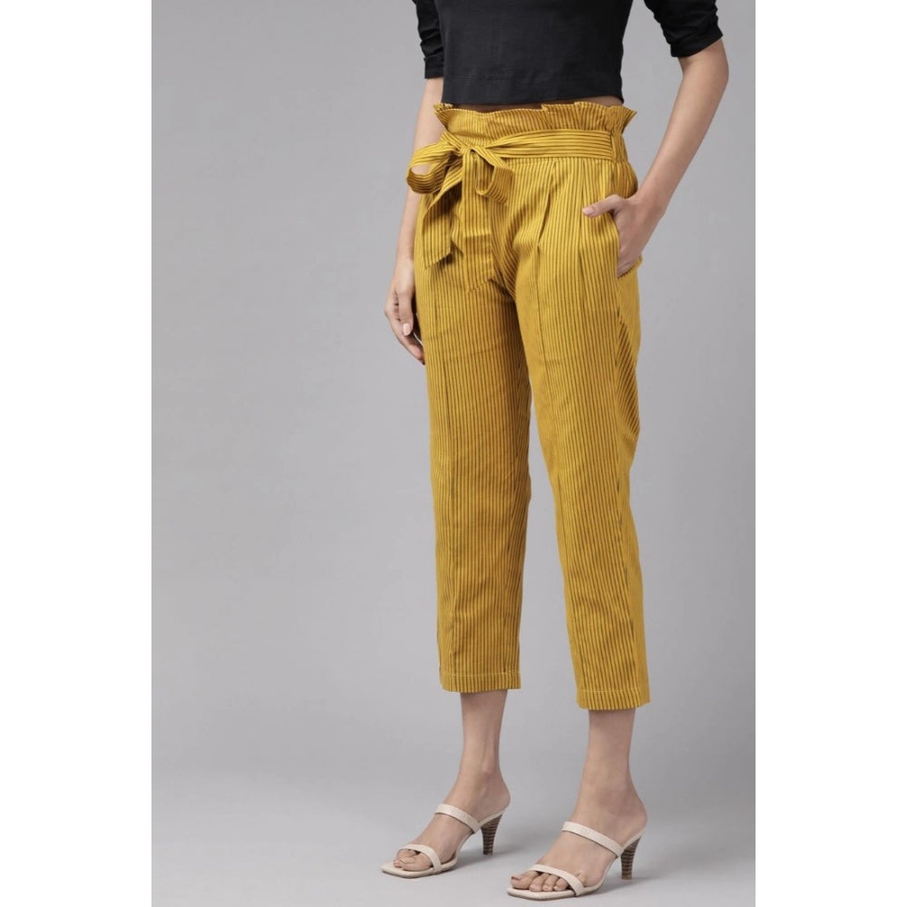 Women's Casual Printed Cotton Flex Trouser Pant (Mustard)