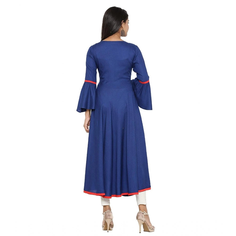 Women's Casual Bell Sleeves Embroidery Rayon Kurti (Blue)