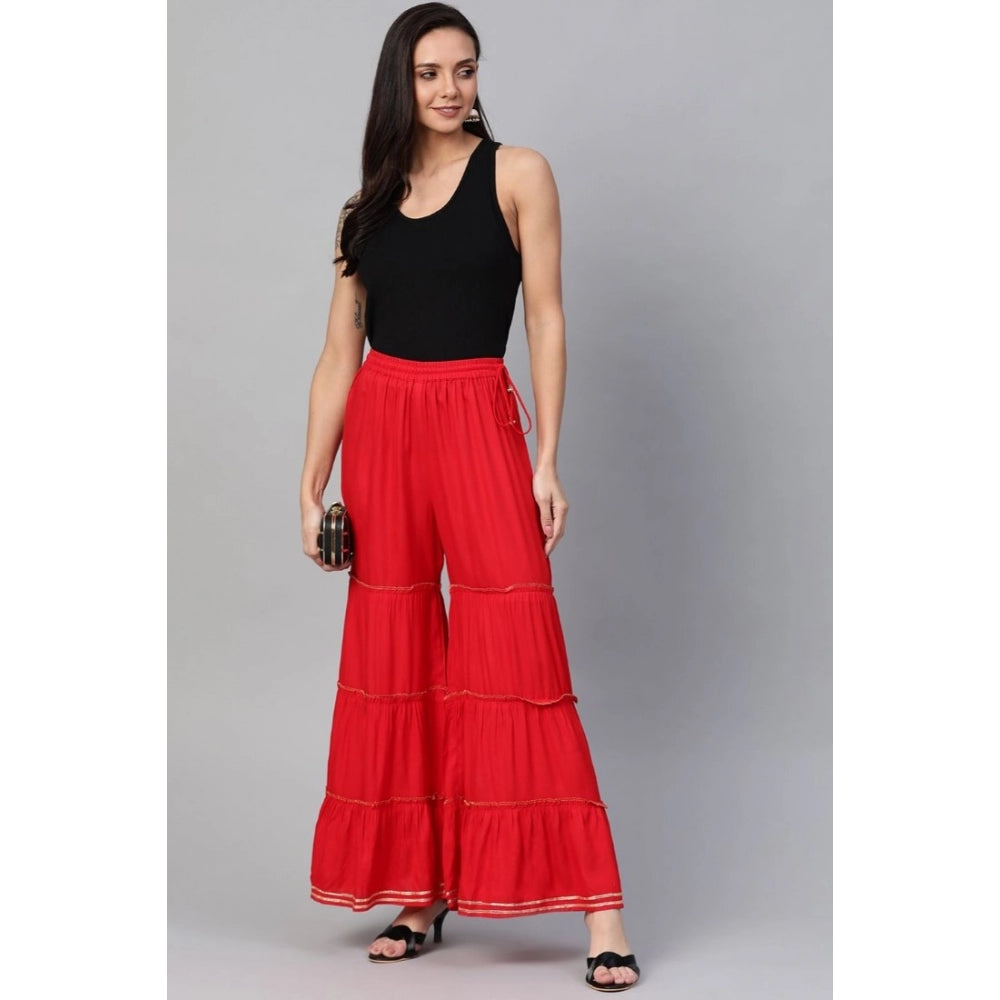 Women's Casual Solid Rayon Sharara (Red)
