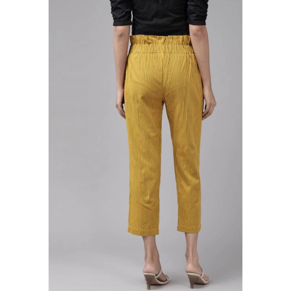 Women's Casual Printed Cotton Flex Trouser Pant (Mustard)