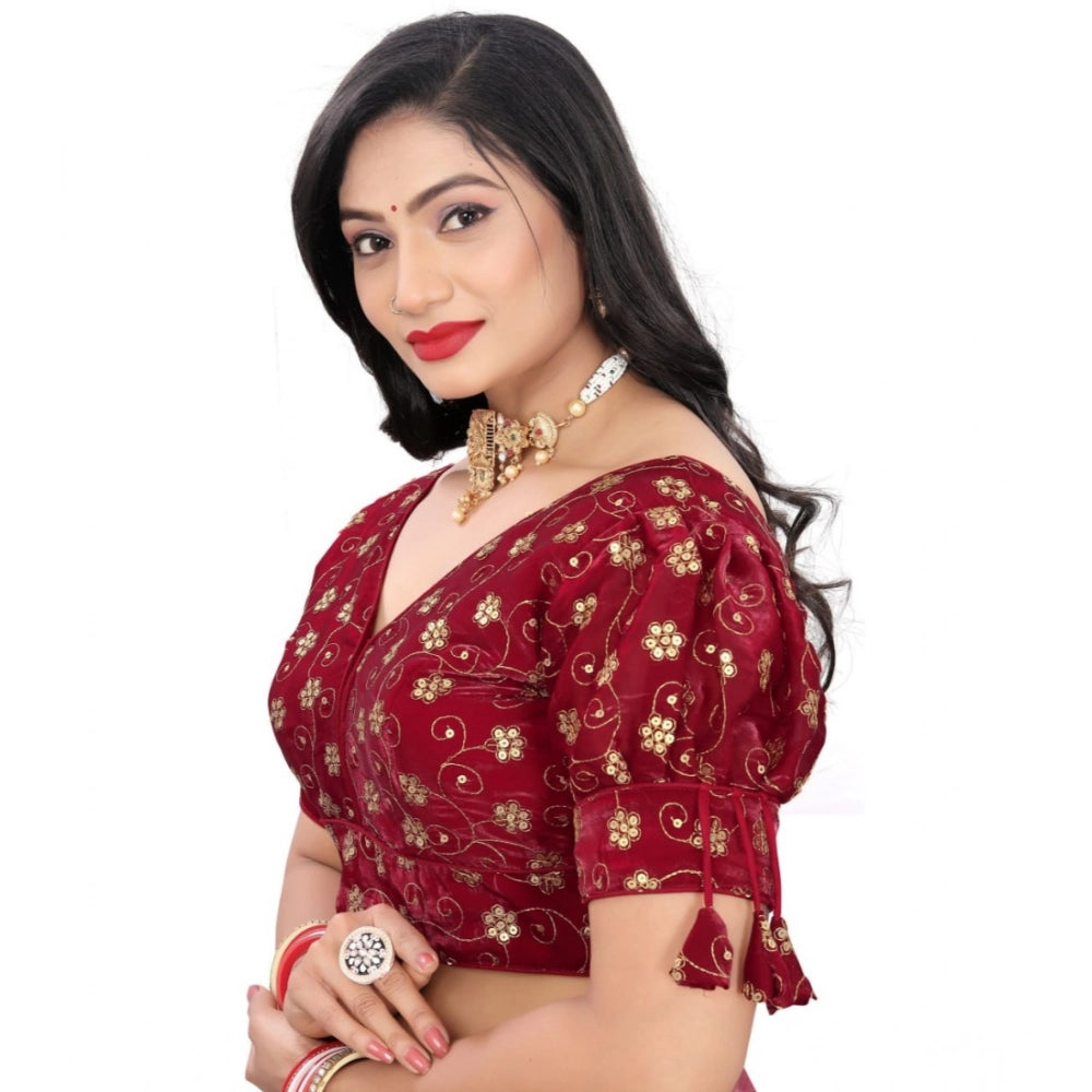 Women's Jimmy Choo Embroidery Readymade Blouse (Maroon, Size: Free Size)