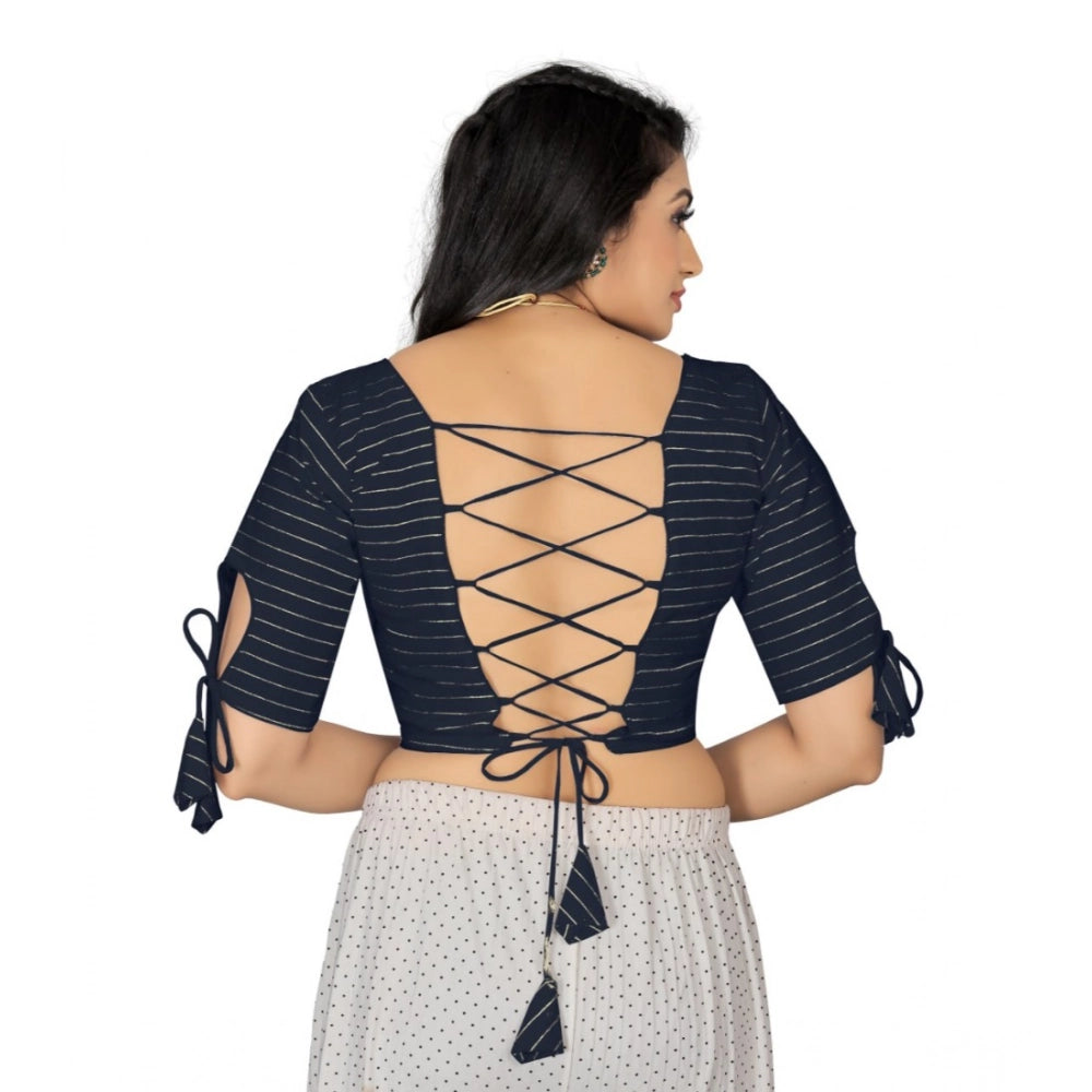 Women's Cotton Thread Work Readymade Blouse (Navy Blue, Size: Free Size)