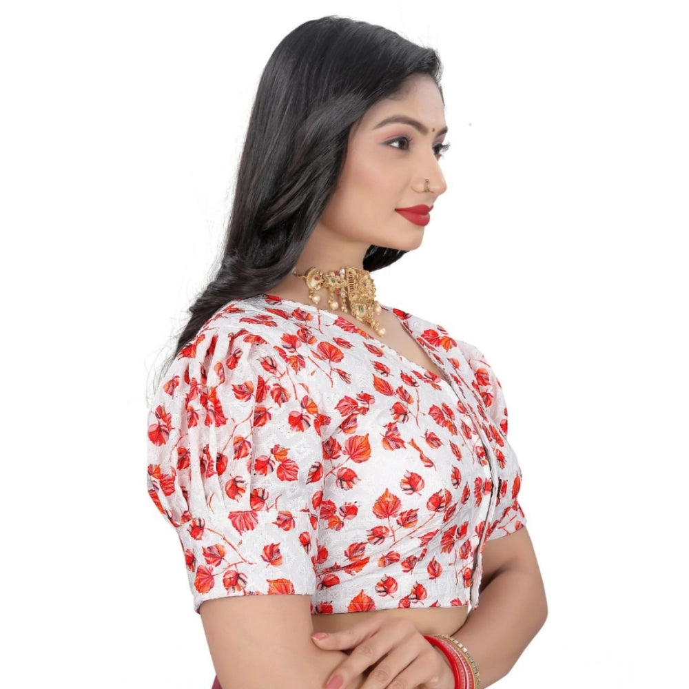 Women's Cotton Blend Floral Readymade Blouse (Red, Size: Free Size)