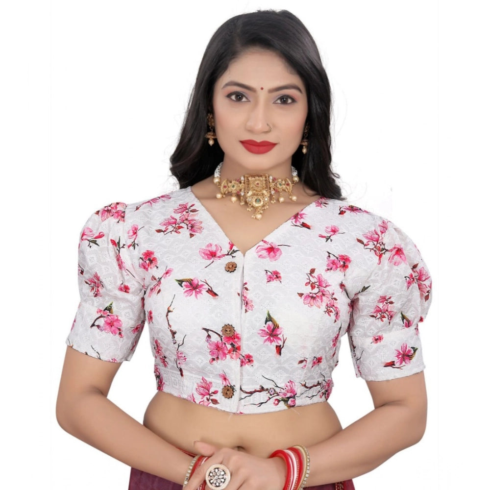 Women's Cotton Blend Floral Readymade Blouse (Pink, Size: Free Size)