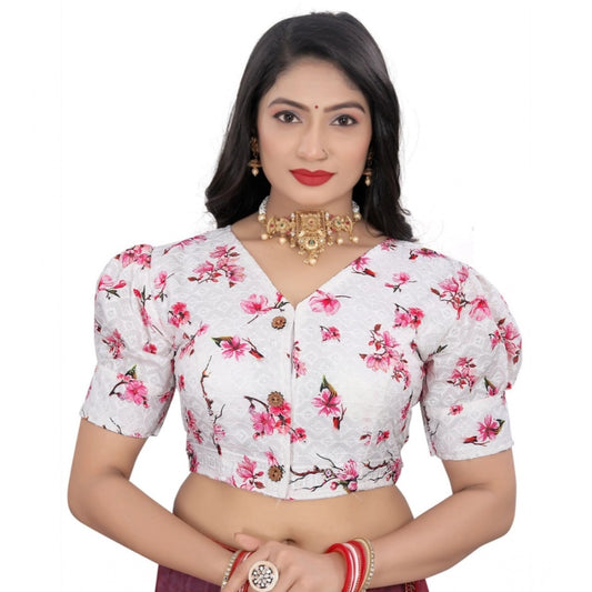 Women's Cotton Blend Floral Readymade Blouse (Pink, Size: Free Size)