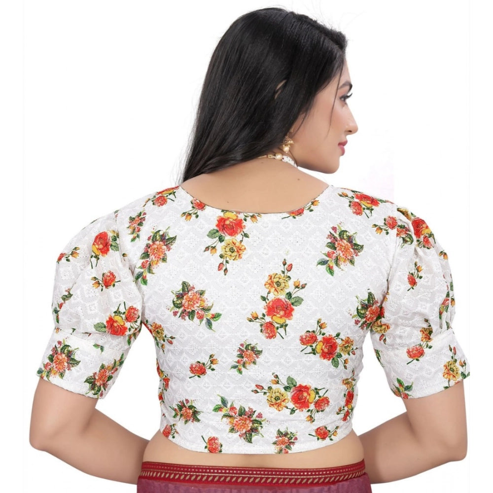 Women's Cotton Blend Floral Readymade Blouse (Orange, Size: Free Size)