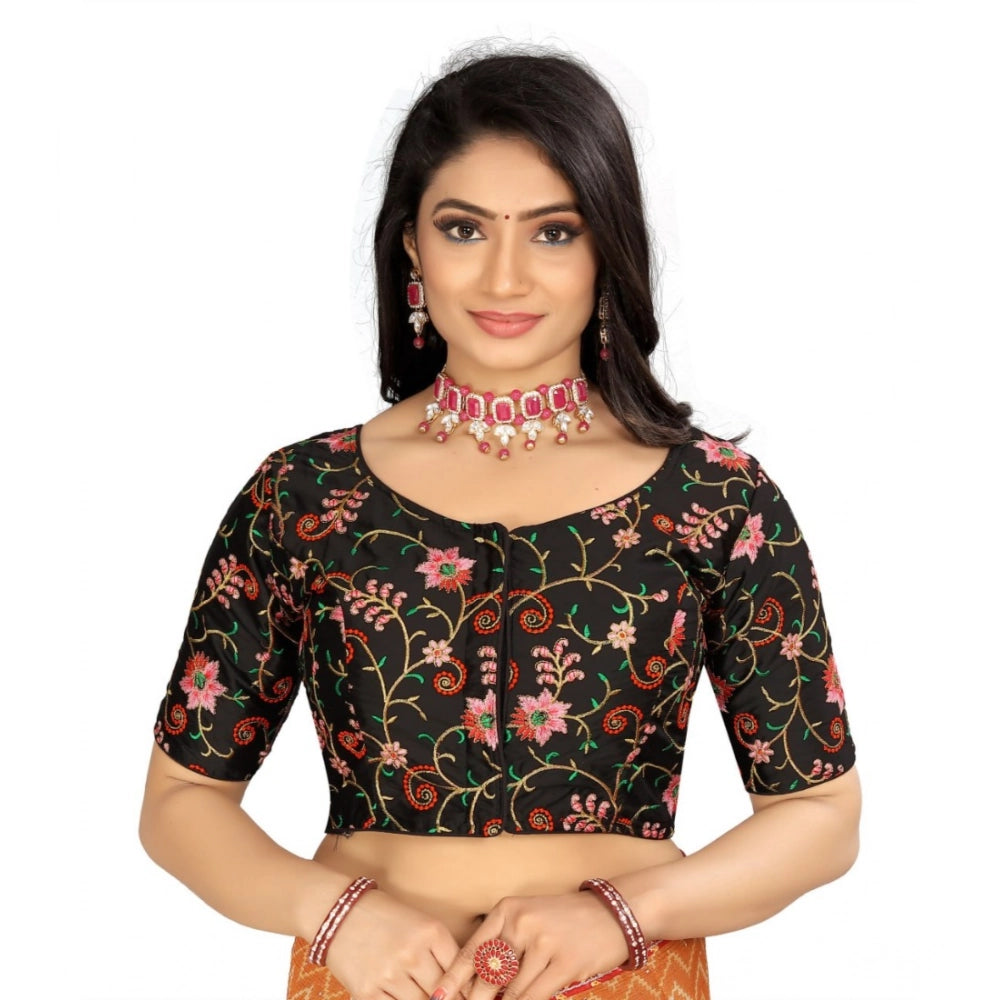 Women's Satin Floral Readymade Blouse (Black, Size: Free Size)
