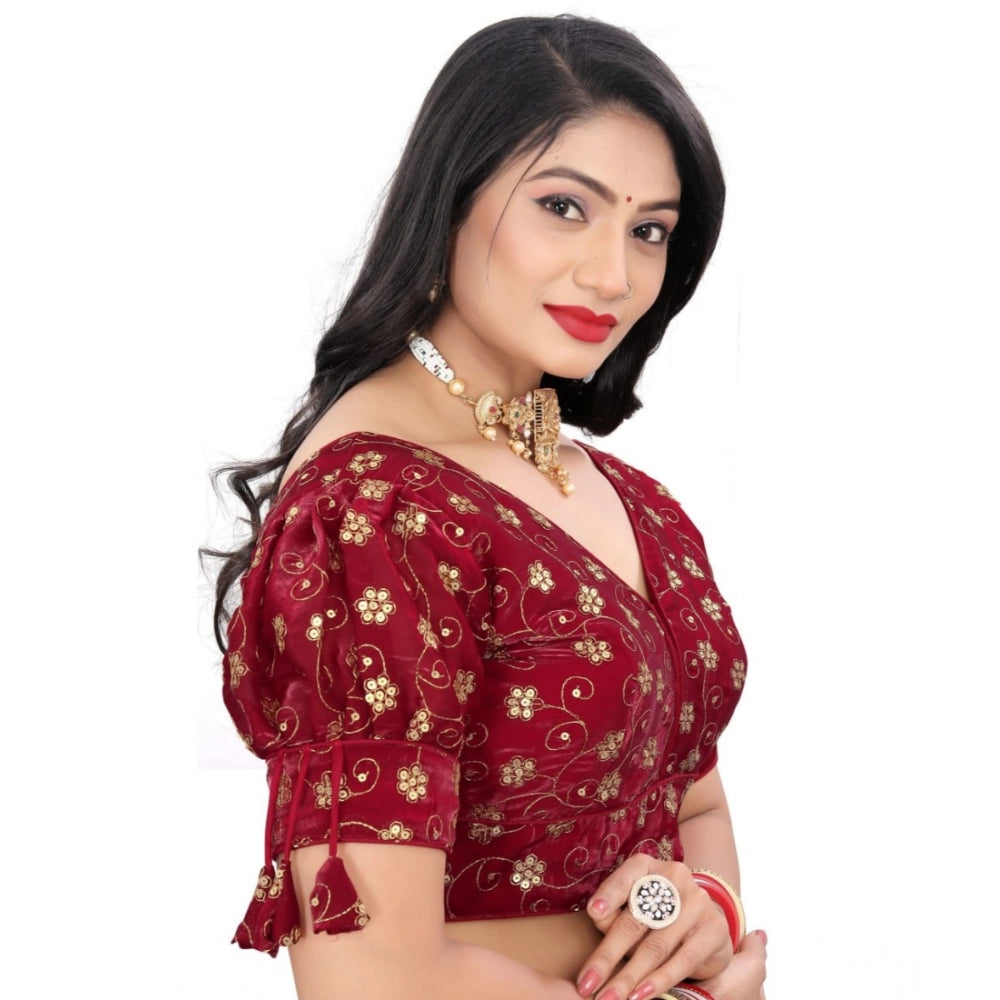 Women's Jimmy Choo Embroidery Readymade Blouse (Maroon, Size: Free Size)