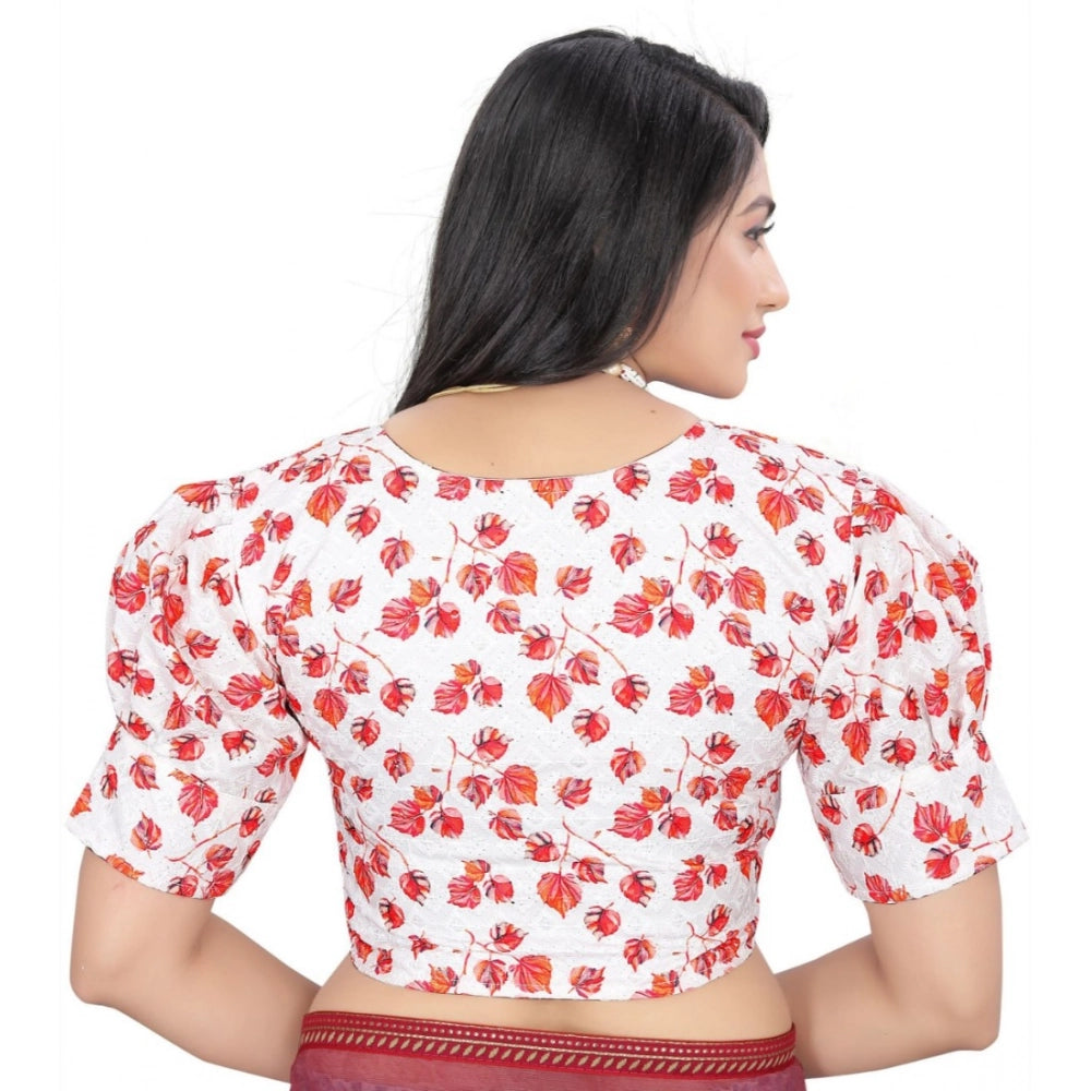 Women's Cotton Blend Floral Readymade Blouse (Red, Size: Free Size)