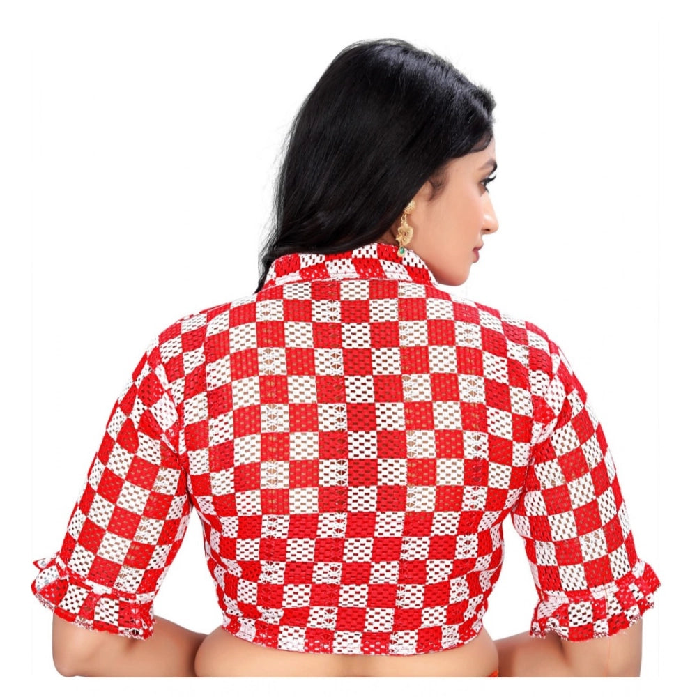 Women's Cotton Blend Checks Readymade Blouse (Red, Size: Free Size)