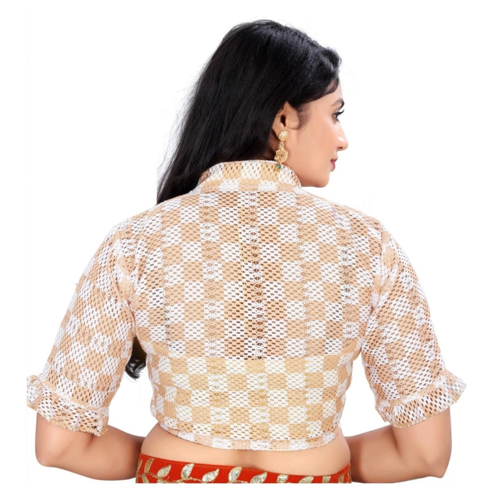 Women's Cotton Blend Checks Readymade Blouse (Beige, Size: Free Size)