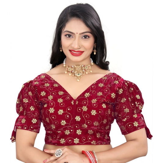 Women's Jimmy Choo Embroidery Readymade Blouse (Maroon, Size: Free Size)