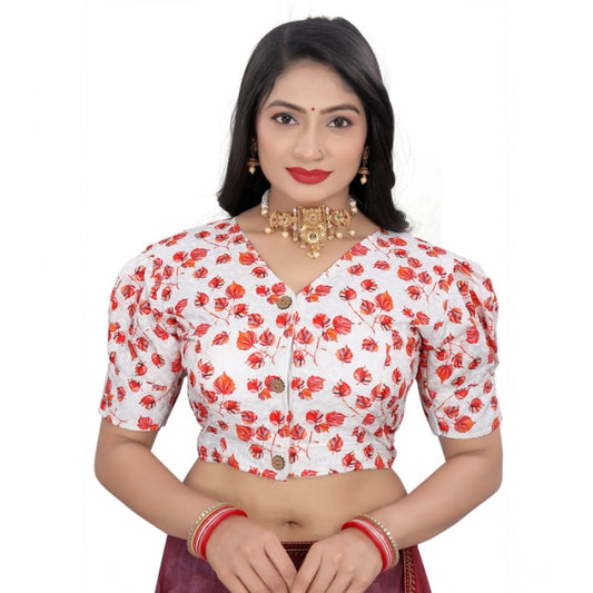 Women's Cotton Blend Floral Readymade Blouse (Red, Size: Free Size)