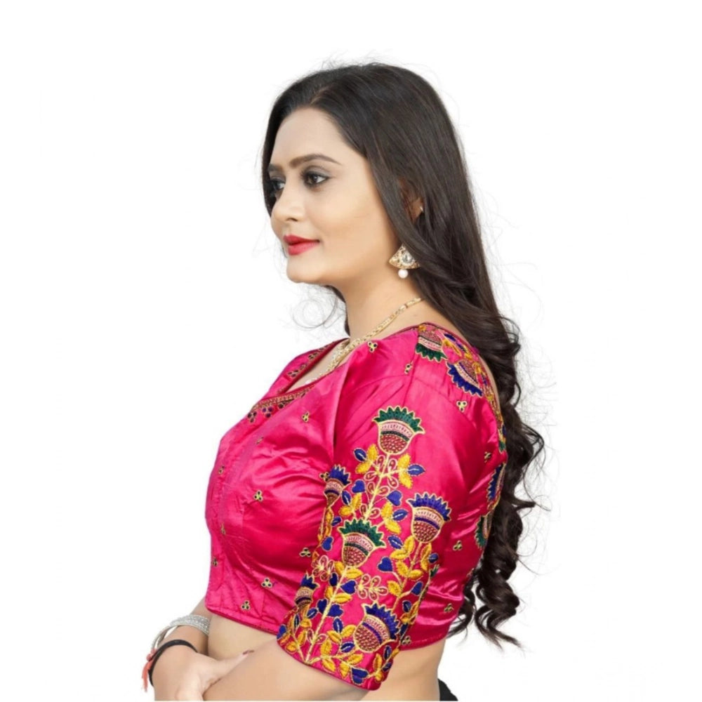 Women's Malai Silk Floral Readymade Blouse (Pink, Size: Free Size)