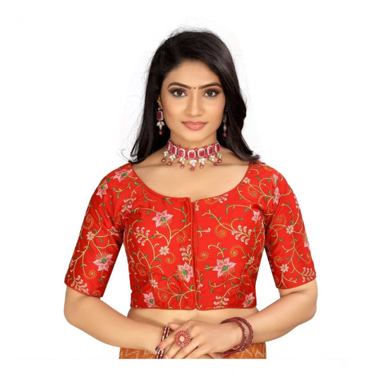 Women's Satin Floral Readymade Blouse (Red, Size: Free Size)