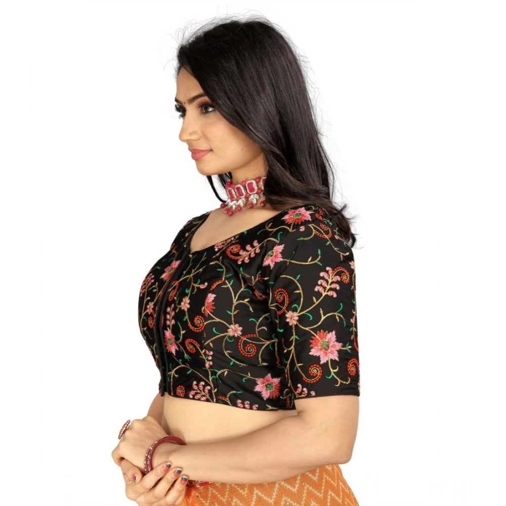 Women's Satin Floral Readymade Blouse (Black, Size: Free Size)