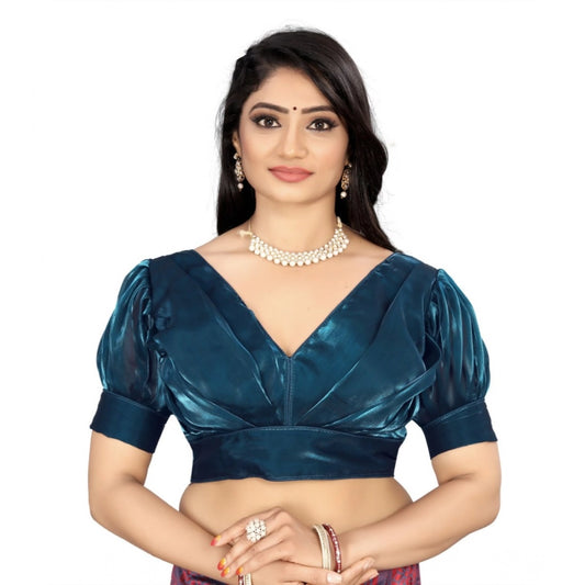 Women's Organza Plain Readymade Blouse (Teal, Size: Free Size)