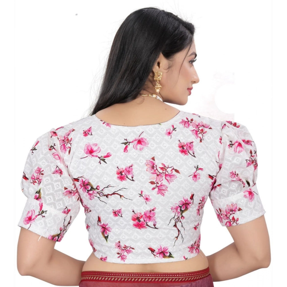 Women's Cotton Blend Floral Readymade Blouse (Pink, Size: Free Size)