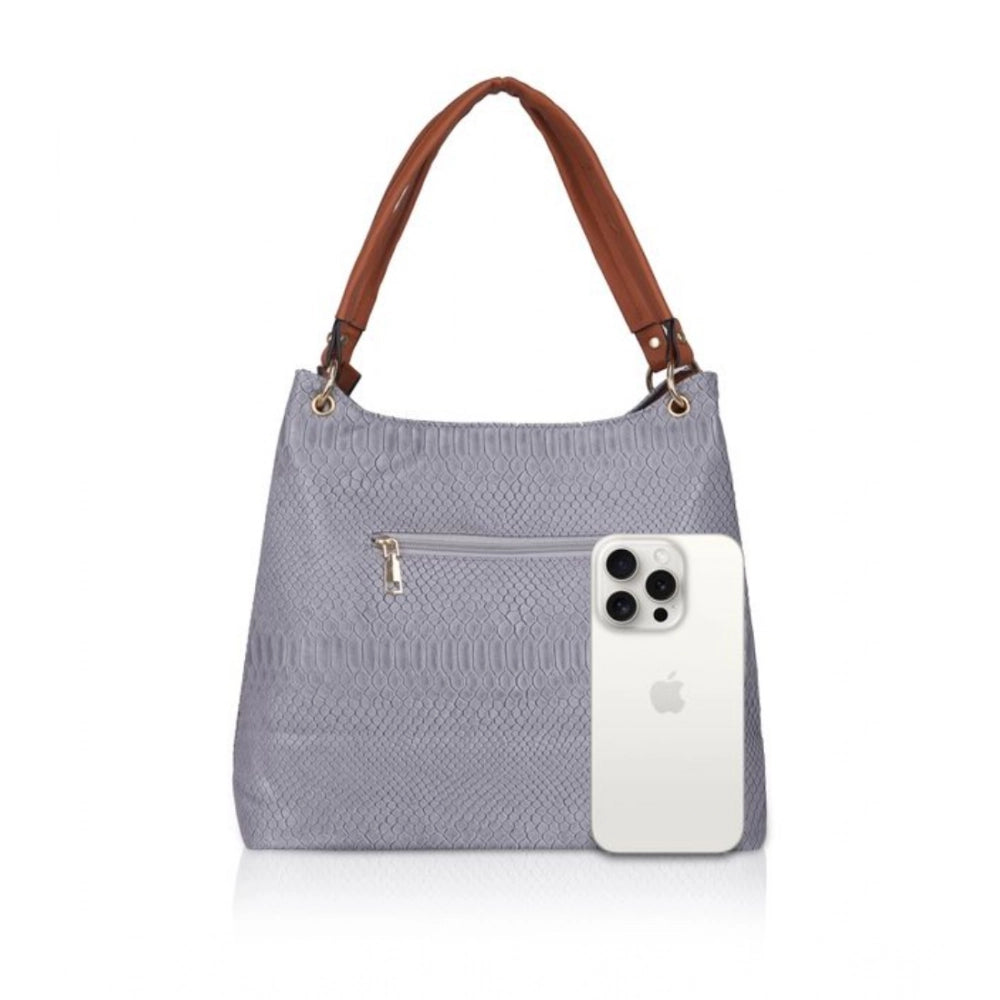 Women's Faux Leather Textured Tote Bag (Blue)