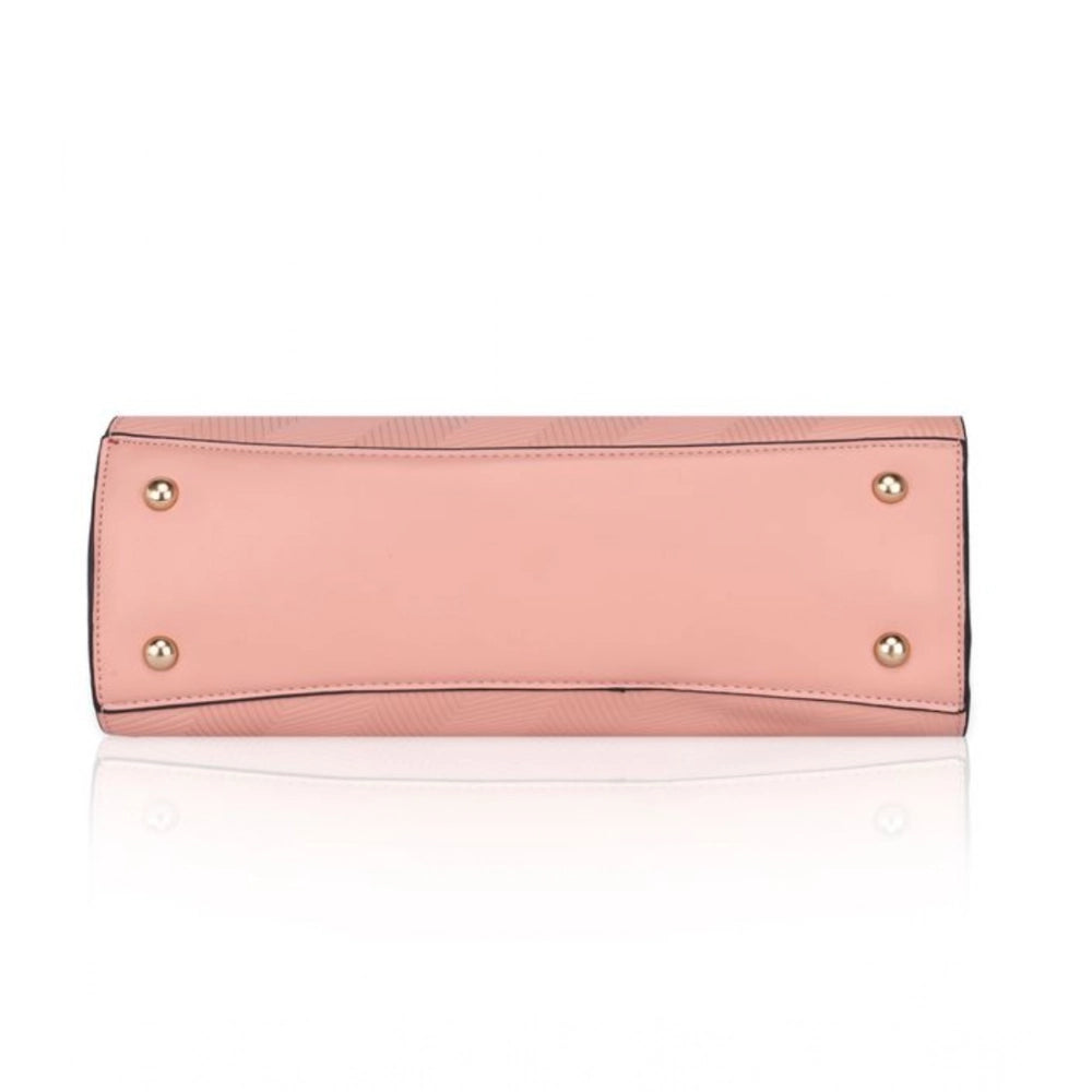 Women's Faux Leather Textured Adjustable Long Belt Handbag (Pink)