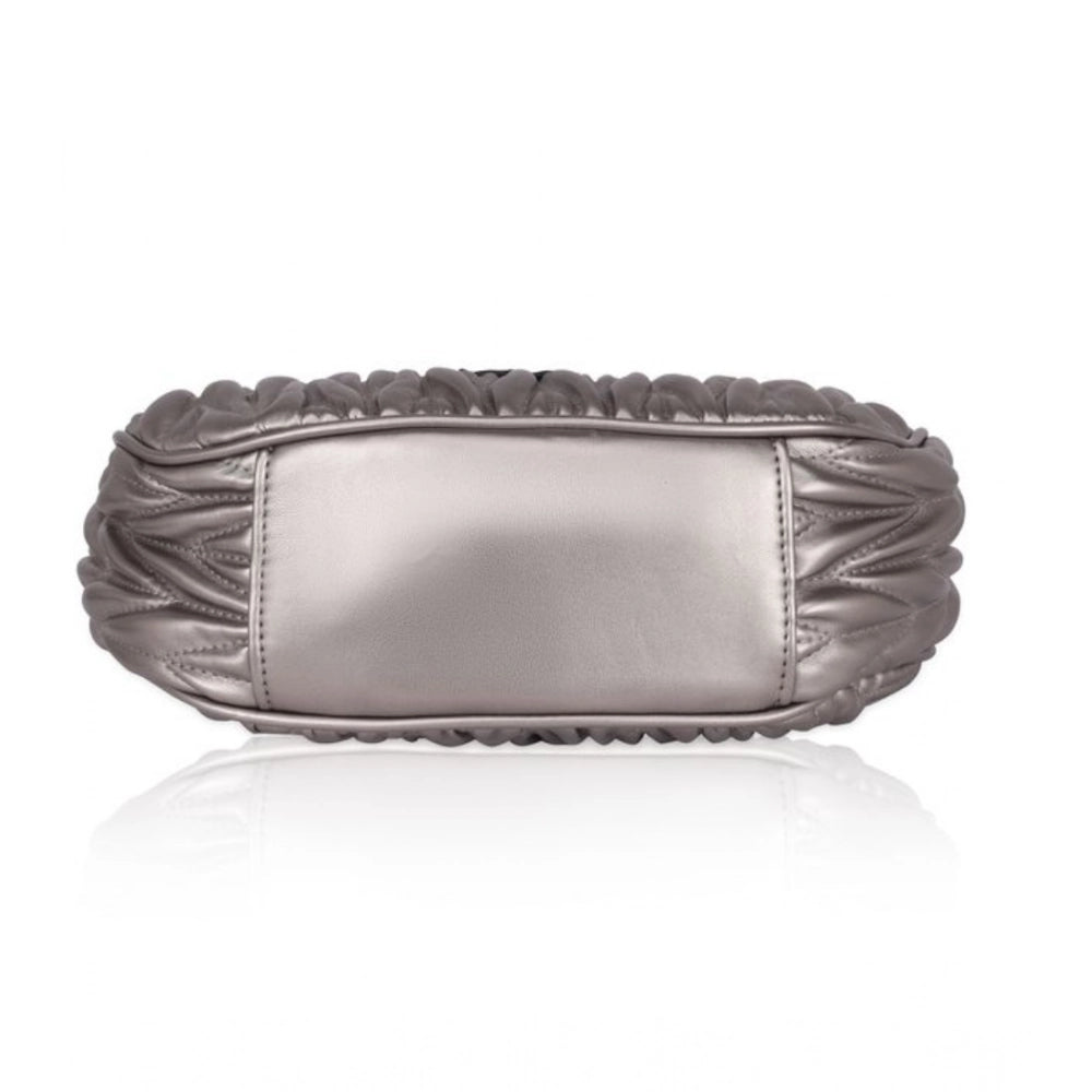 Women's Faux Leather Textured Handbag (Silver Grey)