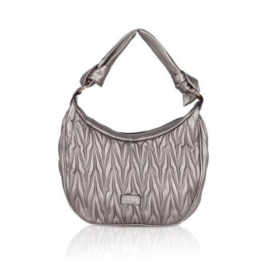 Women's Faux Leather Textured Handbag (Silver Grey)