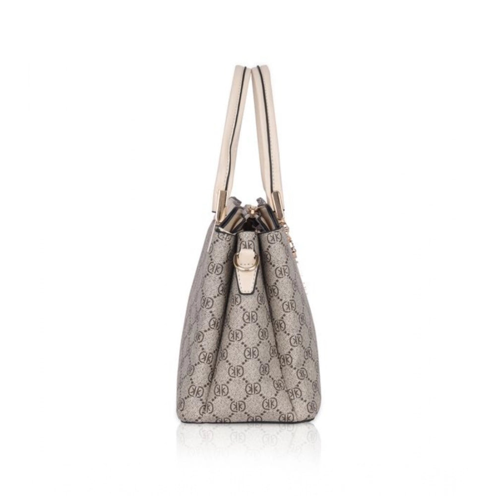 Women's Faux Leather Printed Handbag (Beige)