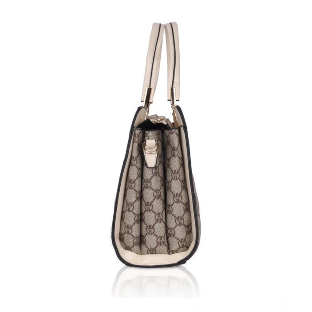 Women's Faux Leather Printed Handbag (Beige)