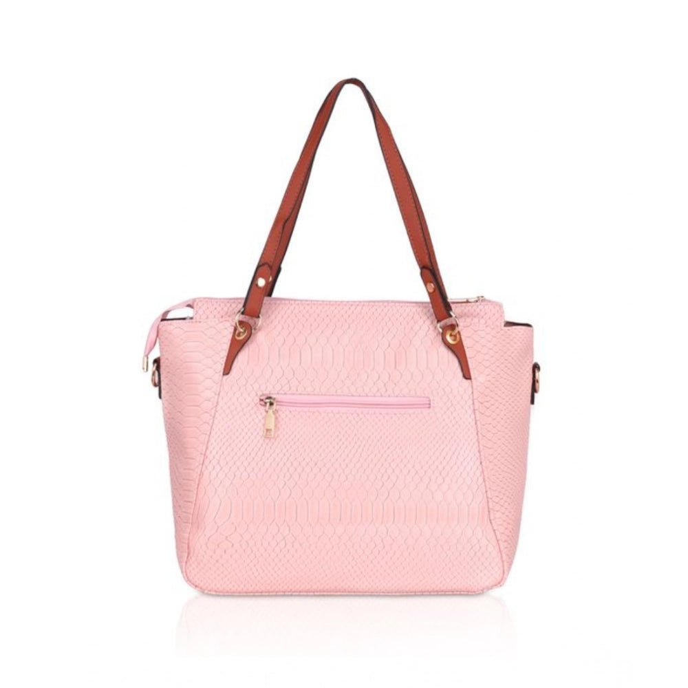 Women's Faux Leather Textured Tote Bag (Pink)