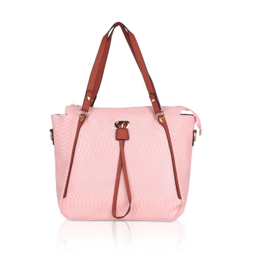 Women's Faux Leather Textured Tote Bag (Pink)