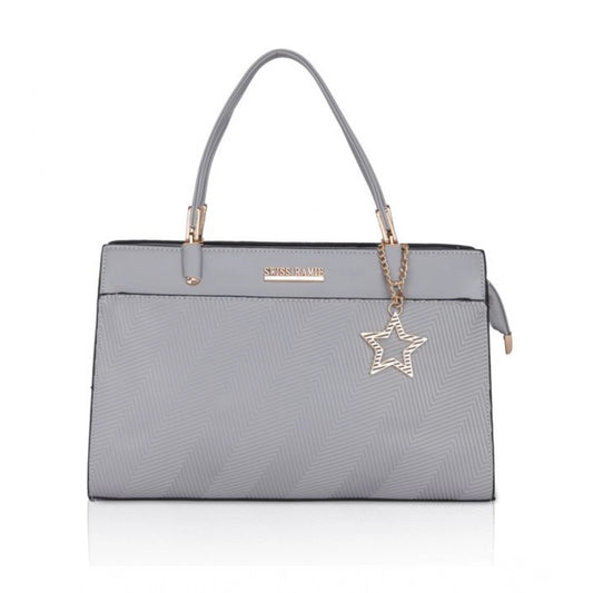 Women's Faux Leather Textured Adjustable Long Belt Handbag (Grey)