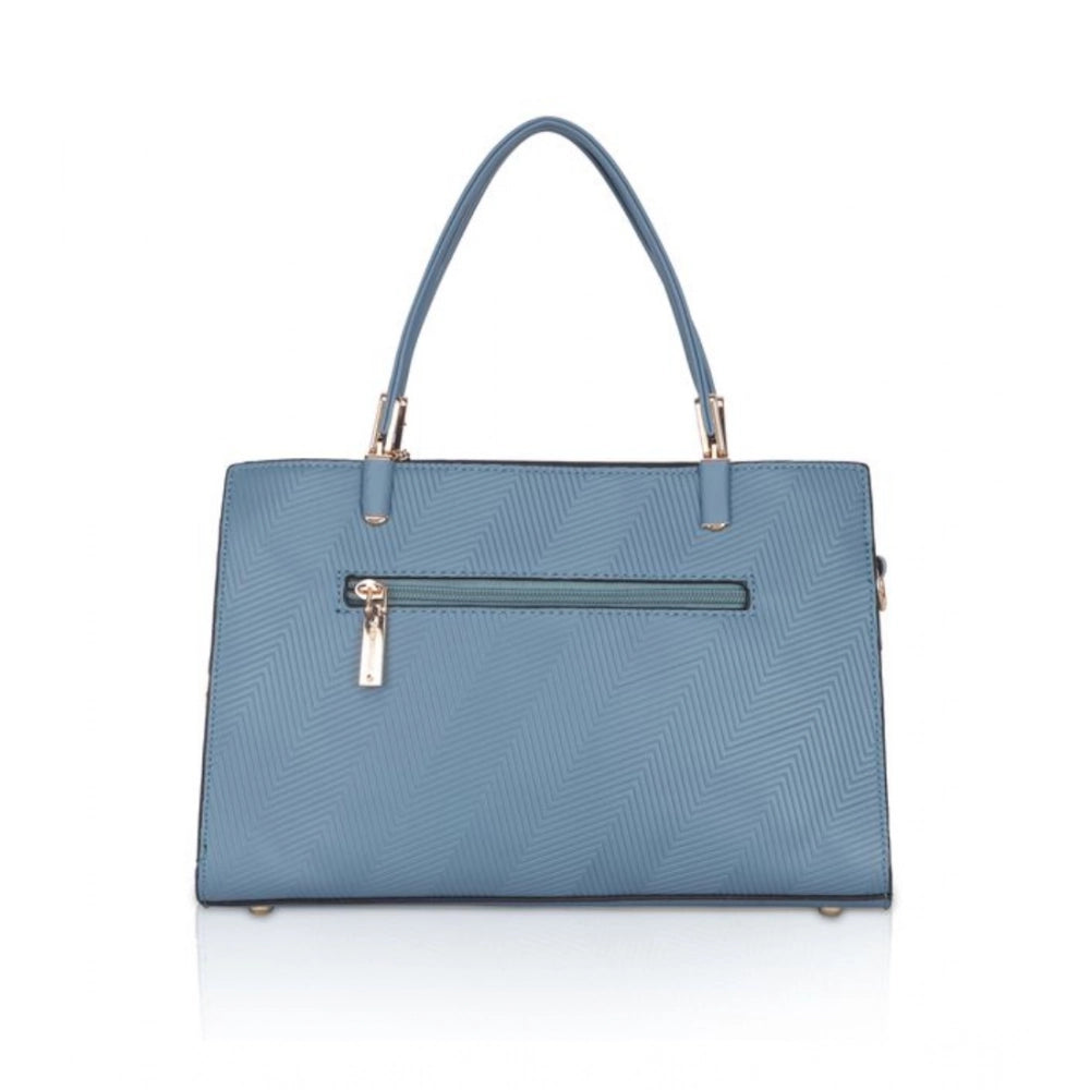 Women's Faux Leather Textured Adjustable Long Belt Handbag (Blue)